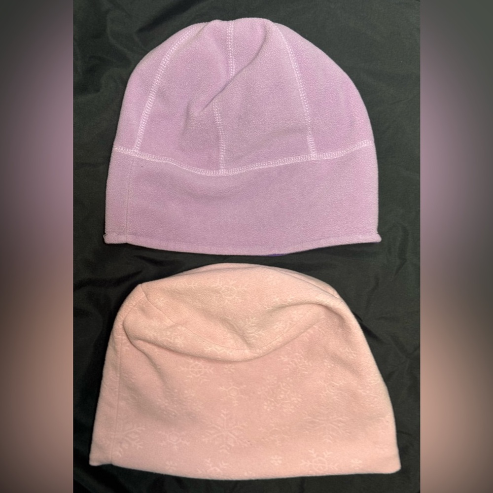 Two Youth Fleece Hats One Pink & One Purple